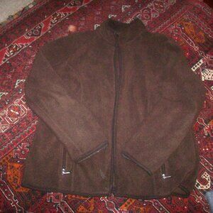 Karen Scott Sport Large Brown Zip Front Long Sleeves Fleece Jacket Sweatshirt